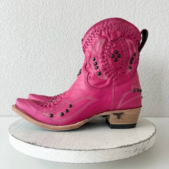 Lane COSSETTE Womens Cowboy Bootie 7.5 Pink Leather Western Short Ankle Boots - Picture 5 of 13
